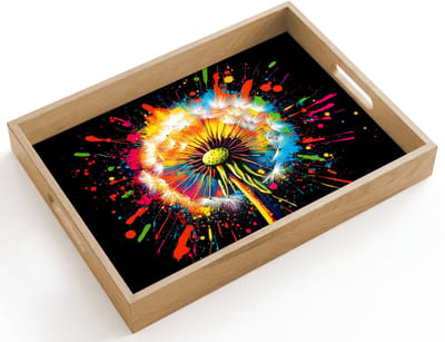 Dienblad hout 40x30 cm - Schootdienblad - Paardenbloem - Graffiti - Kleurrijk - Bloemen - Natuur - Borrelplank rechthoek - Plateau dienbladen