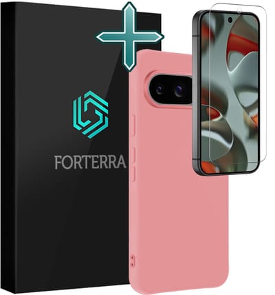 Hoesje Met Screenprotector - Geschikt voor Google Pixel 10 - Sterk & Shockproof - Telefoon Hoes - Back Cover - Siliconen Case - Lichtroze