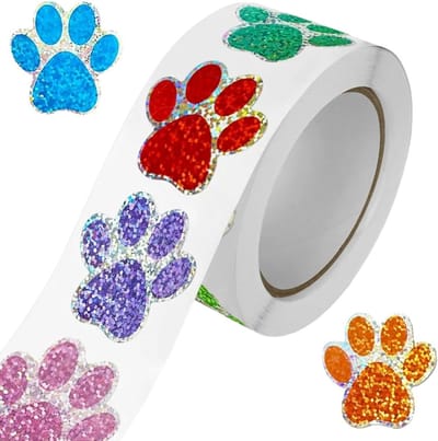 500 Stickers Op Rol - 2.5cm - Pootjes - Poot Glitter - Beloningsstickers - Stickers Kinderen - Sluitsticker - Sluitzegel - 25mm