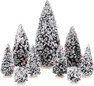 Luville - Evergreen tree assorted 9 pieces - Kersthuisjes & Kerstdorpen