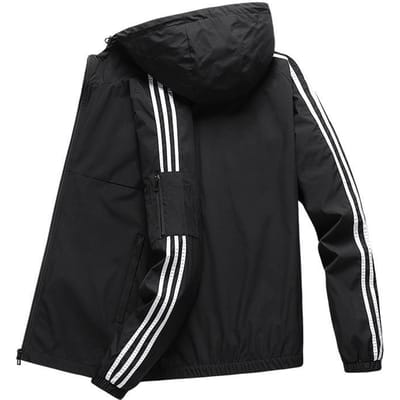 Herfst Nieuw Klassiek Drie-strepen Jas met Capuchon Heren Cardigan met Lange Mouwen Sport Casual Jas M black