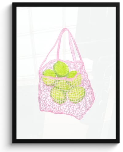 Poster in lijst - Fotolijst 50x70 cm - Posters - Netzakje - Roze - Illustratie - Limoenen - Posterlijst zwart - Decoratie - Wanddecoratie woonkamer - Muurdecoratie slaapkamer