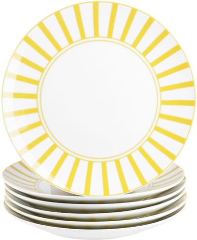 MamboCat Set van 6 SPLIT YELLOW taartborden porselein voor 6 personen
