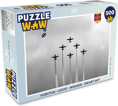 Puzzel Vintage - Vliegtuig - Lucht - Wolken - Zwart wit - Legpuzzel - Puzzel 500 stukjes