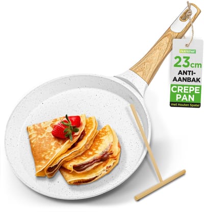 NutriChef Crêpepan 24 cm – Inductie Anti-aanbak Pannenkoekenpan - Met houten spreider - Marmeren coating