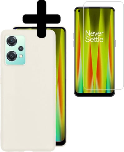 Hoesje - Met Screenprotector - Geschikt voor OnePlus Nord CE 2 Lite - Sterk & Shockproof - Back Cover - Siliconen Case - Telefoon Hoes - Telefoonhoesjes - Wit