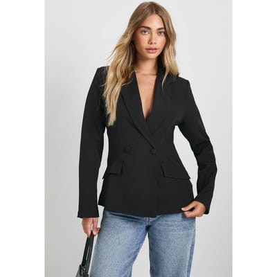 boohoo Dames Diepe V-hals Op Maat Gemaakte Slim-fit Blazer | Zwart | Maat: 40