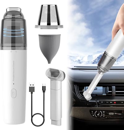 Draadloze autostofzuiger - mini handstofzuiger met 3500Pa zuigkracht en USB C opladen - voor auto bureau toetsenbord en thuis - wit
