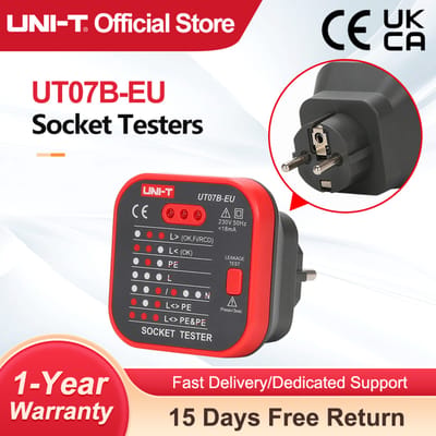 UNI-T UT07B-EU Stopcontacttesters Detector EU-stekker Aardneutrale brandstekker Polariteitsfasecontrole Bedradingdetectie RCD-lektest