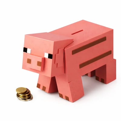 Spaarpot Geïnspireerd op Minecraft – Blokken Design – Piggy Bank met Afneembare Kop – Cadeau voor Kinderen – 20 × 8 × 10 cm – Roze