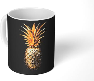 Mok - Koffiemok - Ananas - Zwart - Goud - Luxe - Mokken - 350 ML - Beker - Koffiemokken - Theemok