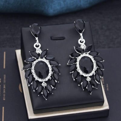 Prachtige oorbellen met strass-kristallen voor dames, robuuste, hypoallergene oorbellen, een perfect cadeau voor de mode-industrie. black