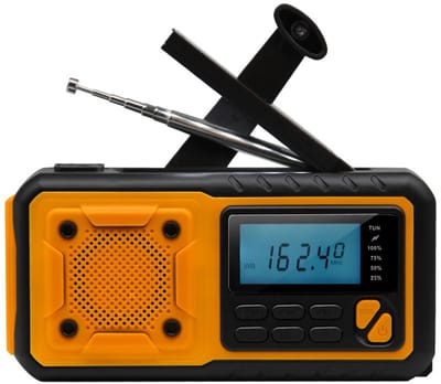 Noodradio solar opwindbaar-Draagbare radio-5000 mAh -Vier voedingsmodi-AM/FM SW multi BAND Radio Led Lezen Zaklamp Power Bank.