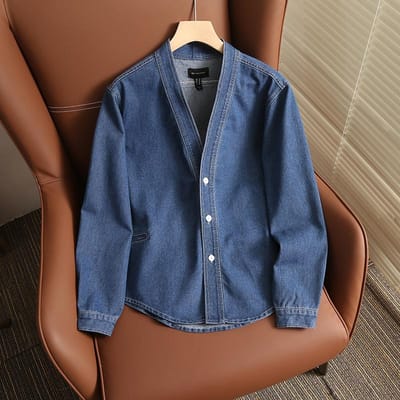 Lente Mannen Gewassen Daoïstische Pij V-hals Vest Jas L gray