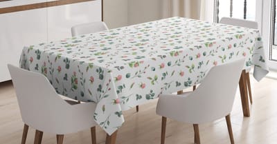 ABAKUHAUS – Bloemen-tafelkleed Laurel groen-wit – 140 x 240 cm – satijnmix
