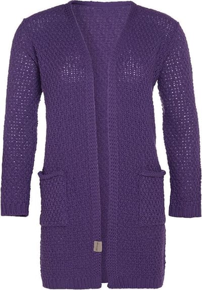 Knit Factory Luna Gebreid Vest Purple - Gebreide dames cardigan - Middellang vest reikend tot boven de knie - Paars damesvest gemaakt uit 30% wol en 70% acryl - 36/38 - Met steekzakken
