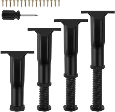 Dailygoods - Bedframe, steunpoten, 4 stuks, verstelbare bedpoten, heavy duty, bedmiddelpuntmat, 15-28 cm, intrekbare meubelpoten, vervangingspoten voor kast, tv-kast, bed, bank, nachtkastje, stoel