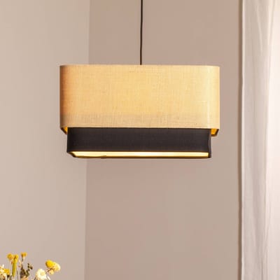 Maco Design Kwadro Duo hanglamp, zwart/beige, 50x50cm, jute/satijn
