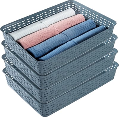 Hega Hogar Opbergmandje/ladeverdeler - 4x - denin blauw - 4.5 liter - kunststof - 26 x 35 x 6 cm - kastmandjes - manden