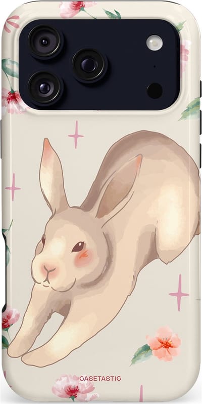 Casetastic hoesje geschikt voor Apple iPhone 17 Pro Max - MagSafe - Dubbellaagse bescherming - Lief konijntje - Fashion Case - Lichtgrijs Zand