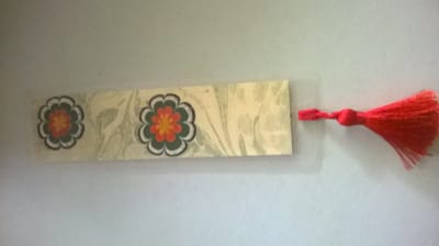 Boekenlegger Ebru-kunst handgeschilderd gelamineerd bloem rood-groen 18 x 5 cm