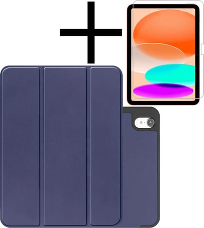 Hoes - Geschikt voor Apple iPad A16/A18 (2022/2025/2026) - 10.9 & 11 inch (10e, 11e & 12e generatie) - Met Screenprotector - Trifold Bookcase - Hard Cover Case - Met Uitsparing Geschikt voor Apple Pencil - Hardcover Book - Tablet Hoesje - Donkerblauw