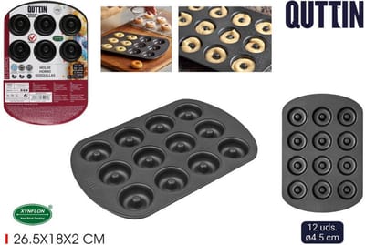 Bakvorm voor 12 mini donuts/beignets diameter 4,5 cm + spateltje - VEILIG BAKKEN - PFAS VRIJ