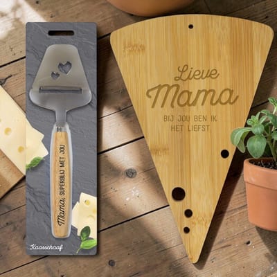 Cheese Lovers Kaasplankje + Kaasschaaf – Bamboe Kaasplank - moederdag cadeau - cadeau voor mama - borrelplank - cadeau kaasliefhebber - cadeau voor haar