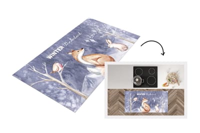 Keukenloper - Loper keuken - Winter - Vos - Konijn - Vogel - 120x60 cm - Keukenloper vinyl