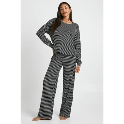 boohoo Dames Zwangerschapsloungewear gestreepte top met lange mouwen & broek pyjamaset | Zwart | Maat: 42