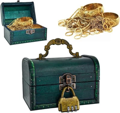 Vintage Houten Schatkist met Slot, Ideaal voor Sieraden, Kettingen en Oorbellen, Kleine Opbergdoos voor Schatten en Herinneringen