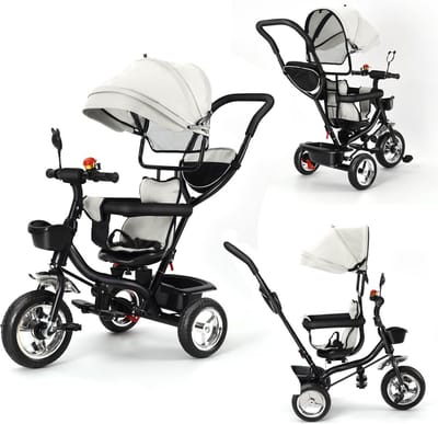 3-in-1 Loopfiets Kinderen: Schaalbare Driewieler met Omkeerbare Zitting en Duwstang