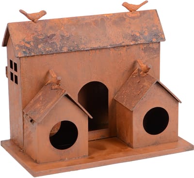 UNUS® Vogelhuis roestlook met vogelbeeldjes om op te hangen of neer te zetten