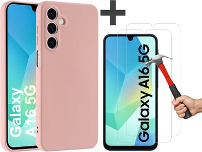 Hoesje geschikt voor Samsung Galaxy A16 (5G/4G) hoesje zacht siliconen met 2 Stuks gehard glas Screenprotectors- Arara backcover - Zand