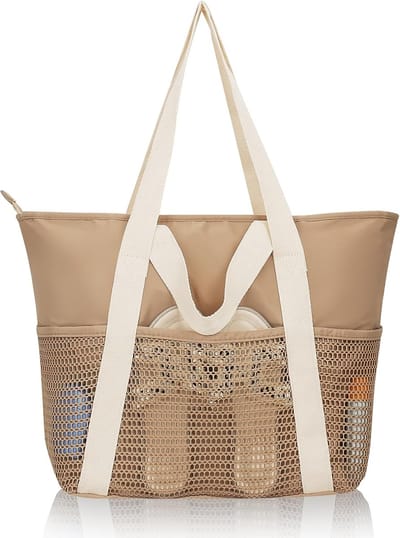 SnelShoppen - XXL Waterdichte Strandtas voor Dames met Ritssluiting - Opvouwbare Mesh Badtas, Shopper voor Strandvakantie, Winkelen, Zwembaden, Famili