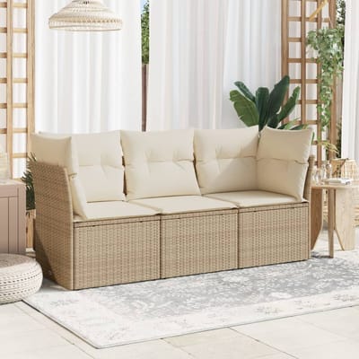 vidaXL - 3-delige - Loungeset - met - kussens - poly - rattan - beige