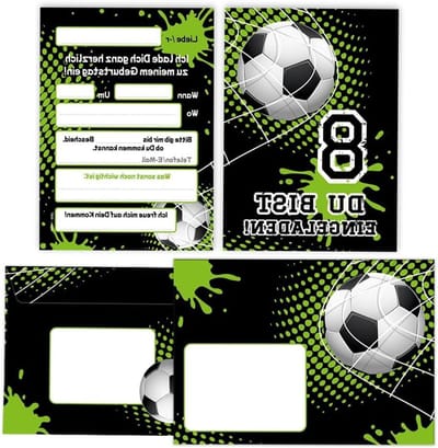 Uitnodigingskaarten voor 8e verjaardag - Voetbal thema - Kleurrijke ontwerpen - Perfect voor jongens - ShopVlot
