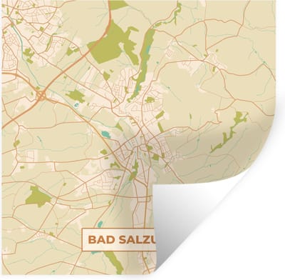 Muurstickers - Sticker Folie - Plattegrond - Bad Salzuflen - Kaart - Stadskaart - Vintage - 100x100 cm - Plakfolie - Muurstickers Kinderkamer - Zelfklevend Behang XXL - Zelfklevend behangpapier - Stickerfolie