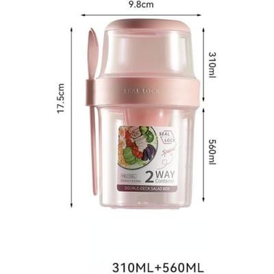 Ontbijt Havermout Granen Moer Yoghurt Salade Cup Seal Container Set met Vork Saus Cup Deksel Bento Tuppers Voedsel Taper Bowl Lunchbox 310ml-560ml roze