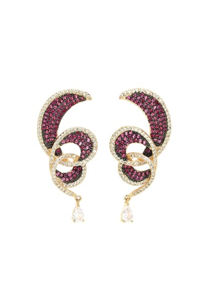 AVANT-GARDE PARIS Diva Collection - Drop Earrings met zirconia - 1 paar - Paars en goudkleurig