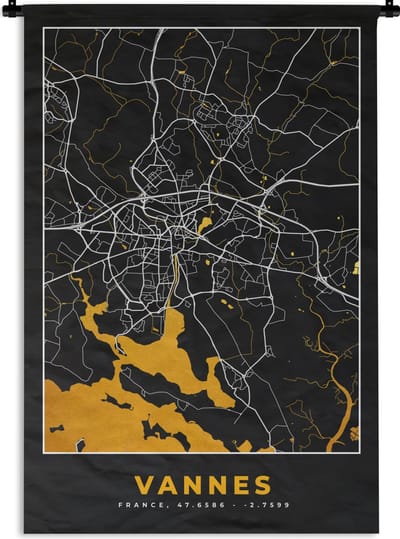 Wandkleed - Wanddoek - Vannes – Plattegrond – Frankrijk – Kaart – Stadskaart - 120x180 cm - Wandtapijt