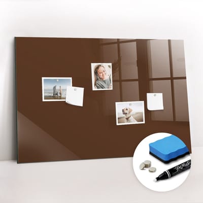 Tulup Whitebord - Kleur Bruin Magneetbord - 90 cm x 60 cm - Magnet Board - Stylish Memo Board - Magnetisch Bord - Planning Muur - Gratis 5 Sterke Magneten + Whiteboard Marker & Wisser - Memobord Keuken - Magneetbord Rechthoekig