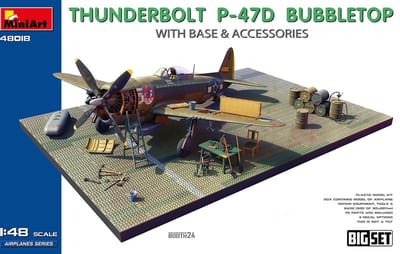 MiniArt Modelbouwpakket Militaire voertuigen - 48018 Republic P-47D Thunderbolt Bubbletop met Basis en Accessoires Plastic - 1:48 - Modelbouw