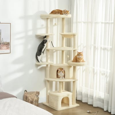 Wishdor - Krabpaal - Meerdere Plateaus En Hangmat - Meerlaags Ontwerp - Voor Binnen - Sisal En Polyester - Beige - 200 Cm