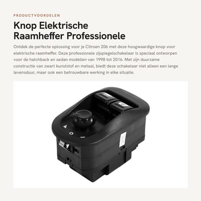 Dailygoods - Knop Elektrische Raamheffer - Professionele Zijspiegelschakelaar - Hoogwaardige duurzaamheid - Zwart - Geschikt voor Citroen 206 - Perfec...
