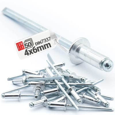 LUN FIX - Aluminium Blindnieten - 4 x 6 mm - 50 Stuks - Staal - Industrie-Standaard DIN7337