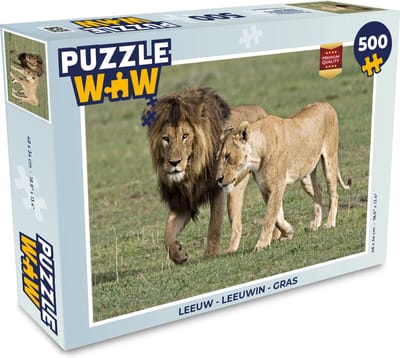 Puzzel Leeuw - Leeuwin - Gras - Legpuzzel - Puzzel 500 stukjes