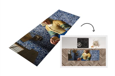 Keukenloper - Loper keuken - Melkmeisje - Delfts Blauw - Vermeer - 150x50 cm - Keukenloper vinyl