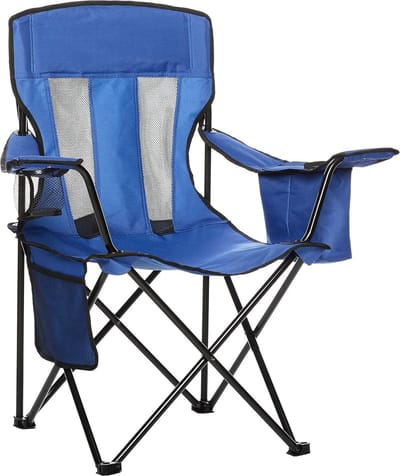 Famanu – Gevoerde campingstoel (XL) met volledig gewatteerde zitting en rugleuning voor comfort; strakke zwarte kleur