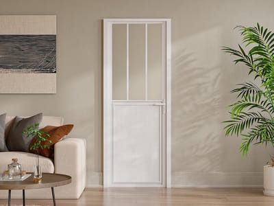 Vente-unique Omkeerbare deur in aluminium en gehard glas in atelierstijl - H204 x B73 cm - Wit - ERMELO